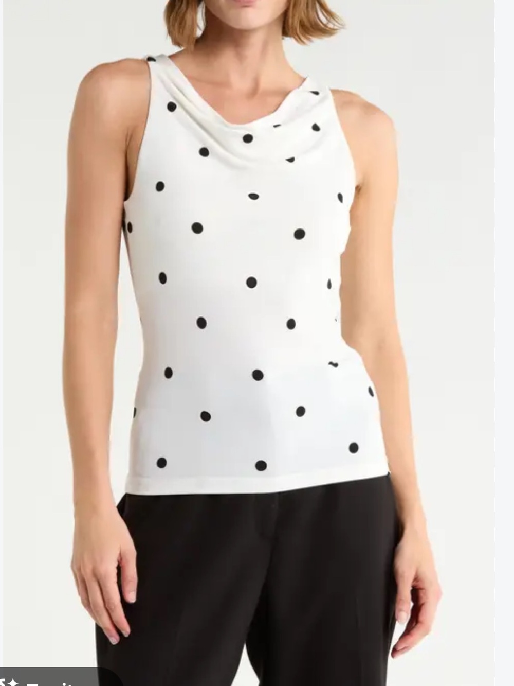 NWT Leith Cowl Neck Sleeveless Knit Top. White with black polka dots. Size M